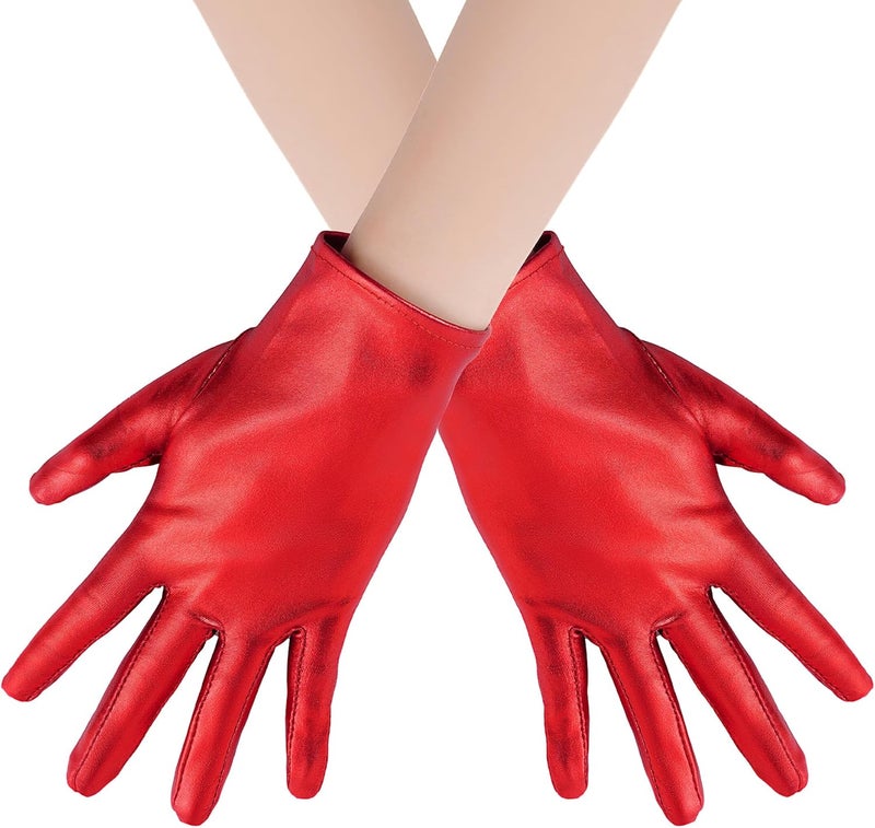 Rbenxia 1 Pair of Shiny Metallic Spandex Gloves Faux Leather Cropped Gloves for Halloween Cosplay Costume Party Favors - Image 1